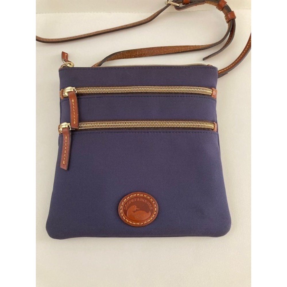 Dooney Bourke North South Nylon/Leather Triple Zip Navy Crossbody Purse
